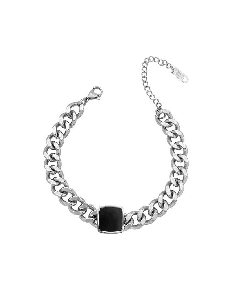 Stylish Womens Jewelry - Titanium Steel Rough Chain Sterling Silver Bracelet,Black Square Collarbone Bracelet Suitable for Pa...