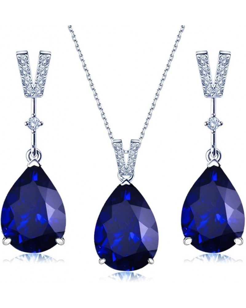 JIANGXIN 18"~20" Teardrop shape Gemstone Elegant Birthstone 925 Sterling Silver Pendant Necklace Drop Earrings Jewelry Set fo...