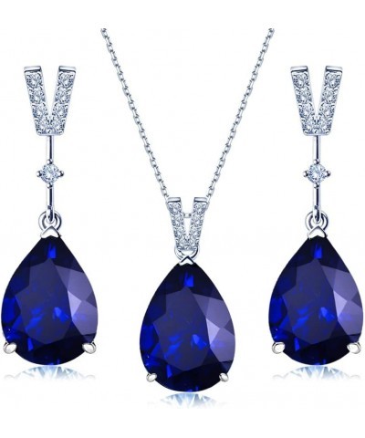 JIANGXIN 18"~20" Teardrop shape Gemstone Elegant Birthstone 925 Sterling Silver Pendant Necklace Drop Earrings Jewelry Set fo...