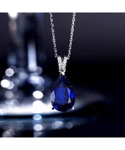 JIANGXIN 18"~20" Teardrop shape Gemstone Elegant Birthstone 925 Sterling Silver Pendant Necklace Drop Earrings Jewelry Set fo...