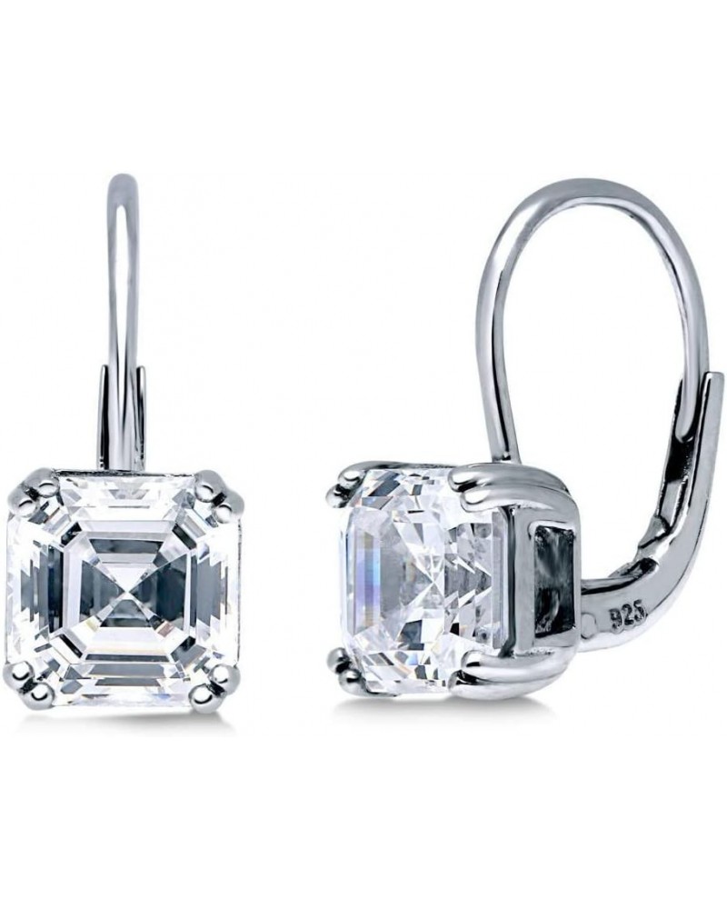 Sterling Silver Solitaire 4 Carat Asscher Cut Cubic Zirconia CZ Anniversary Leverback Dangle Drop Earrings for Women, Rhodium...