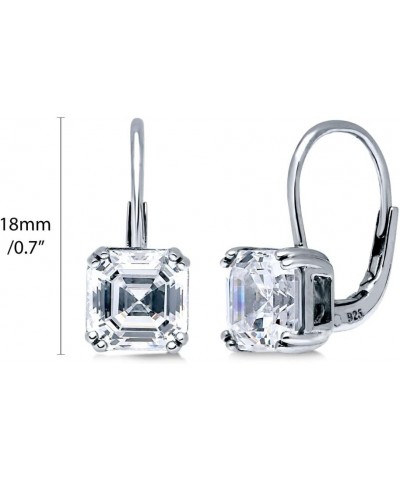 Sterling Silver Solitaire 4 Carat Asscher Cut Cubic Zirconia CZ Anniversary Leverback Dangle Drop Earrings for Women, Rhodium...