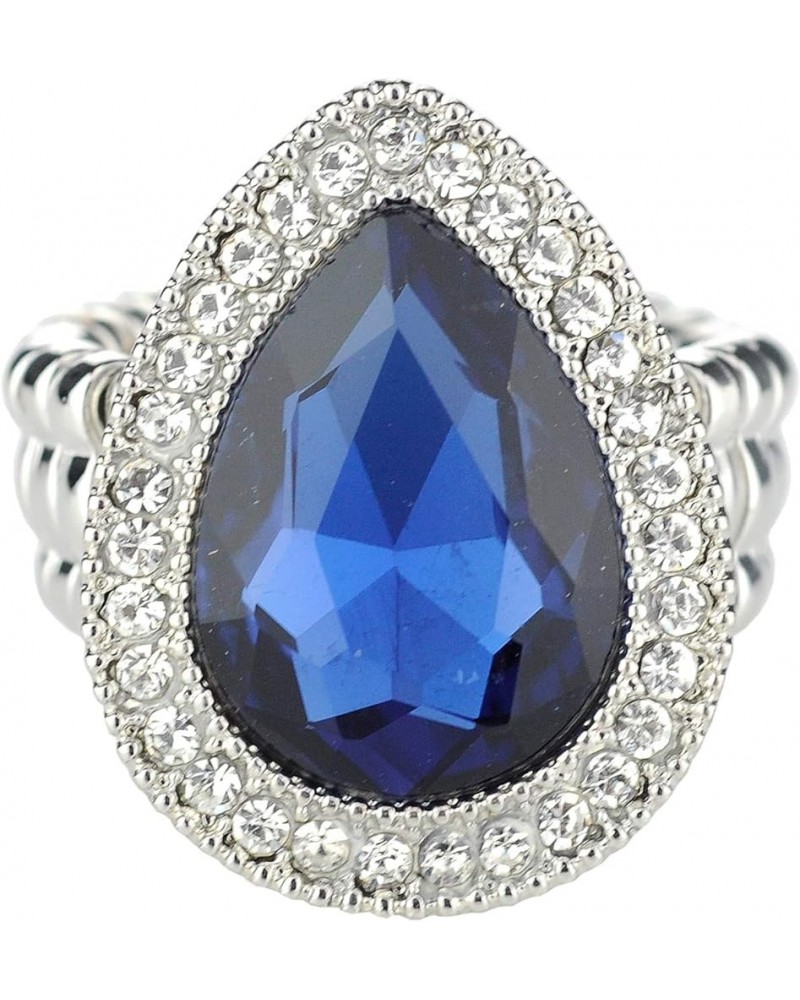 Women's Teardrop Stone Studs Fashion Stretch Ring Mini Stone, Navy/Silver-Tone $9.71 Rings