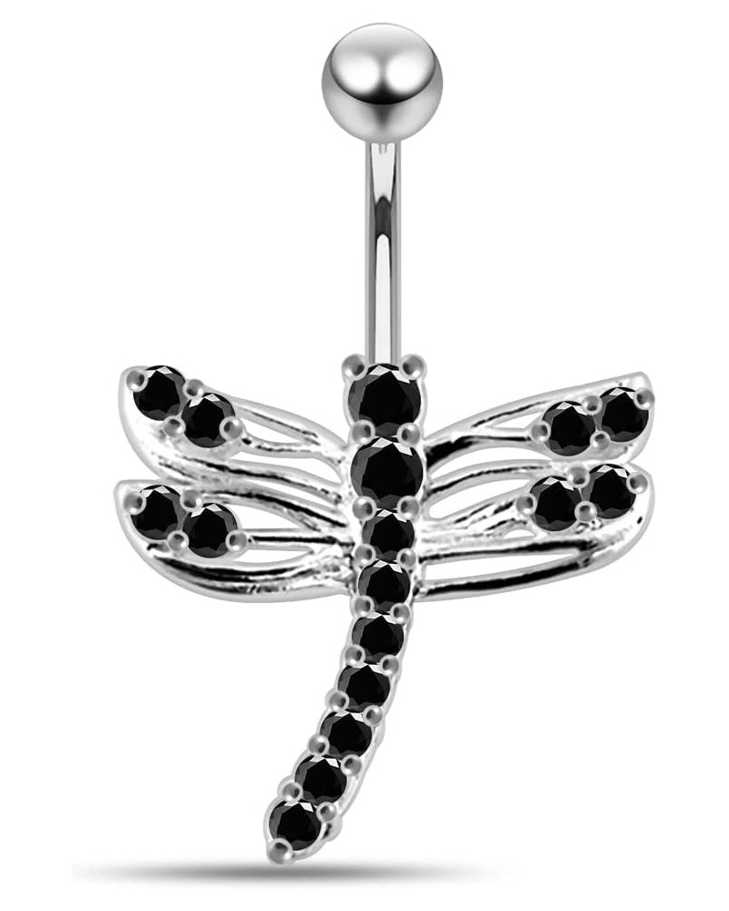 Fancy Large Dragonfly 925 Sterling Silver with Stainless Steel Belly Button Rings Black $15.00 Body Jewelry