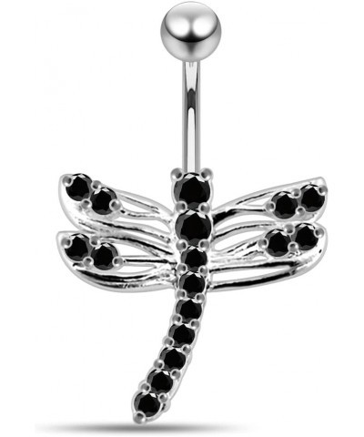 Fancy Large Dragonfly 925 Sterling Silver with Stainless Steel Belly Button Rings Black $15.00 Body Jewelry