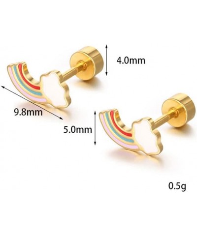 18g Titanium Rainbow Earrings for Women Girls 14k Gold Plated Stainless Steel Hypoallergenic Tiny Cloud Stud Cartilage Tragus...