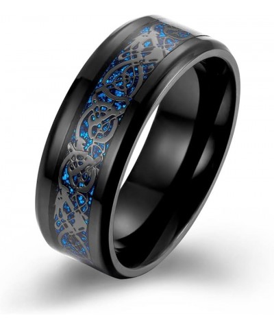 MZZJ Personalized Couple Matching Ring Punk 8MM 2 Tone Polish Black Stainless Steel Celtic Dragon Pattern Bevel Edge Wedding ...