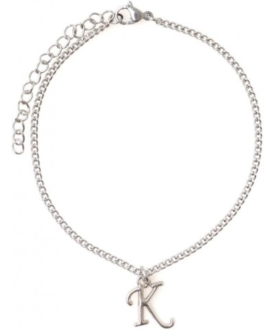 7.5" - 9.5" Stainless Steel Ankle Bracelet with Alloy Initial 26 Letter Options A-Z Curb Chain. Letter K $8.84 Anklets