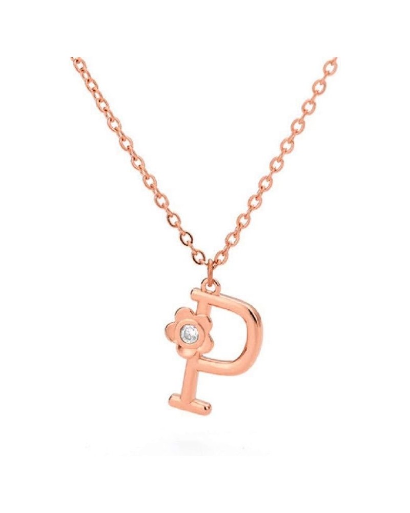 Stainless Steel Flower Initial Pendant, A-Z, 26 Letter Alphabet CZ Cubic Zirconia Necklace P (Rose) $12.53 Necklaces