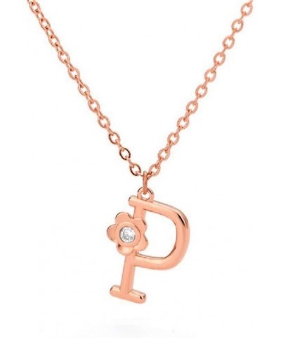 Stainless Steel Flower Initial Pendant, A-Z, 26 Letter Alphabet CZ Cubic Zirconia Necklace P (Rose) $12.53 Necklaces