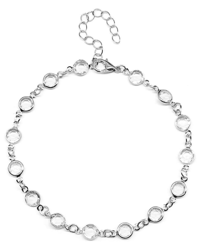 Girls Anklet Round Rhinestone Adjustable Chain Anklets Ladies Foot Jewelry Silver $4.39 Anklets