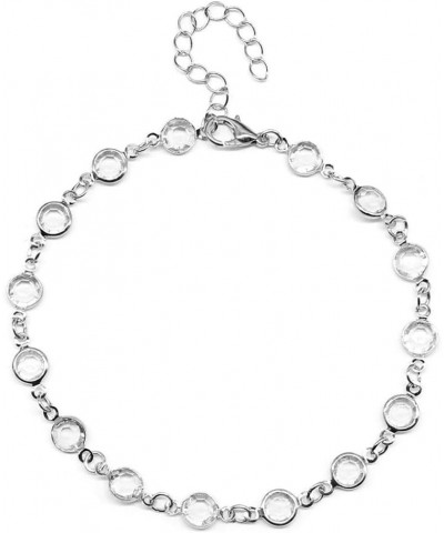 Girls Anklet Round Rhinestone Adjustable Chain Anklets Ladies Foot Jewelry Silver $4.39 Anklets