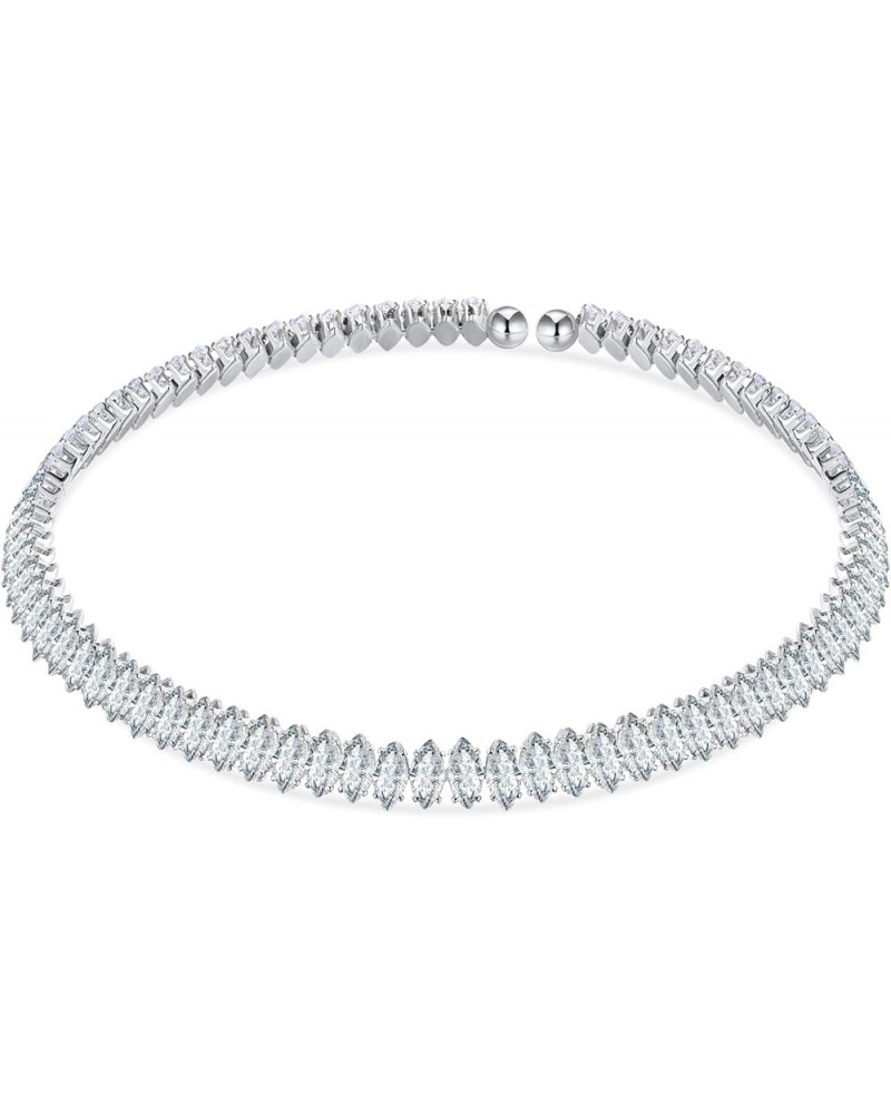 Cubic Zirconia Choker Necklaces for Women and Girls, Sparkling Rhinestone White Tennis Necklace Fake Diamond Chain for Bridal...