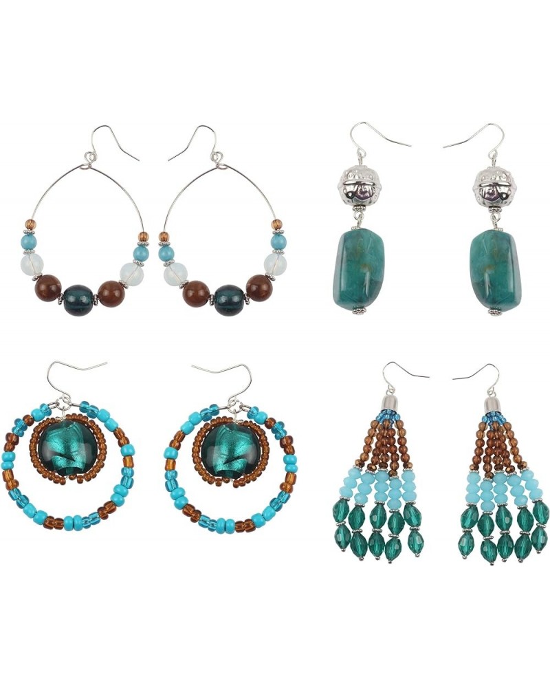 4 Pairs Earring Set for Women Olive Green Fringe Dangle Pendant Earrings/Hoop Beaded Earrings Dark Teal $9.00 Earrings