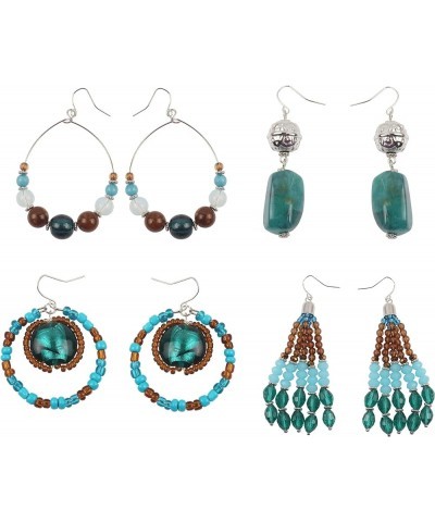 4 Pairs Earring Set for Women Olive Green Fringe Dangle Pendant Earrings/Hoop Beaded Earrings Dark Teal $9.00 Earrings