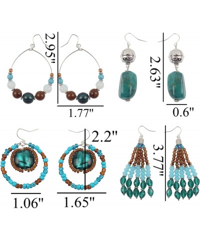 4 Pairs Earring Set for Women Olive Green Fringe Dangle Pendant Earrings/Hoop Beaded Earrings Dark Teal $9.00 Earrings