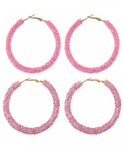 2 Pairs Glitter Sequins Hoop Earrings for Women Bohemian Circle Round Sparkle Rhinestone Crystal Wrapped Big Hoop Dangle Earr...