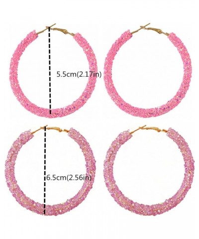 2 Pairs Glitter Sequins Hoop Earrings for Women Bohemian Circle Round Sparkle Rhinestone Crystal Wrapped Big Hoop Dangle Earr...