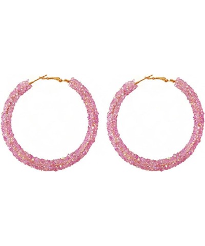 2 Pairs Glitter Sequins Hoop Earrings for Women Bohemian Circle Round Sparkle Rhinestone Crystal Wrapped Big Hoop Dangle Earr...