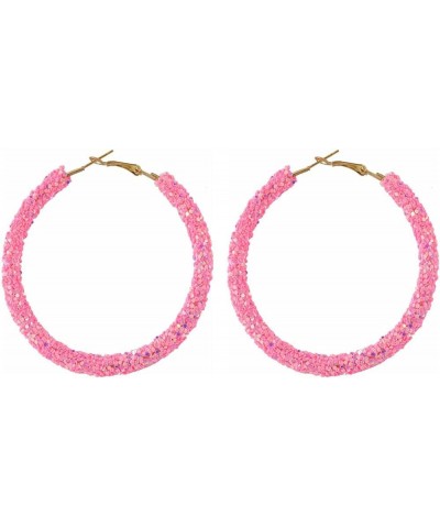 2 Pairs Glitter Sequins Hoop Earrings for Women Bohemian Circle Round Sparkle Rhinestone Crystal Wrapped Big Hoop Dangle Earr...