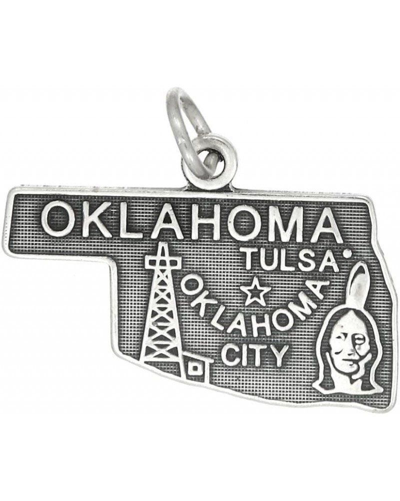 Sterling Silver Oxidized Travel State Map of Oklahoma Charm Pendant $10.92 Pendants