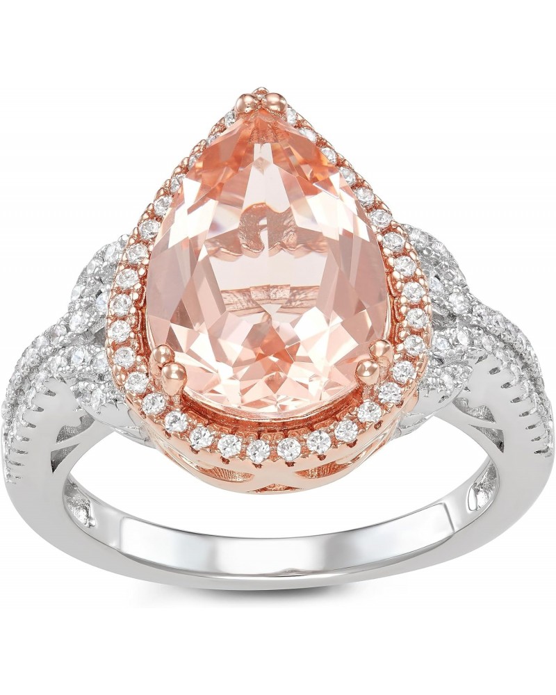 Pear Shaped Created Morganite and Round Cut CZ, 925 Sterling Silver Prong Set Fashion Ring for Women| Gift Box Included $28.1...