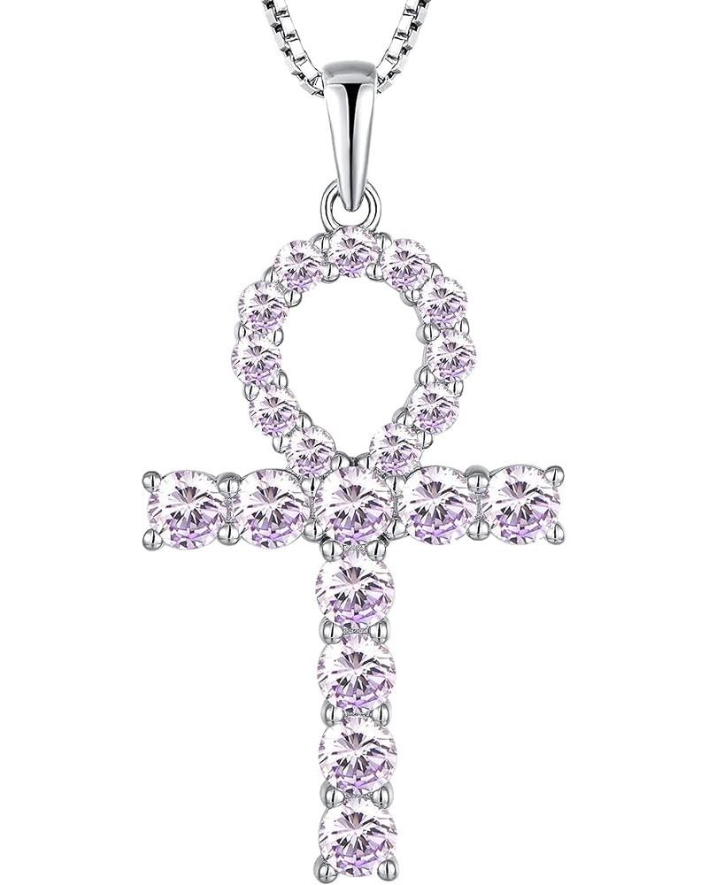 Women's Cross Necklace 925 Sterling Silver Ankh Crucifix Pendant Gemstones Criss Jewelry 06-alexandrite-Jun $29.69 Necklaces