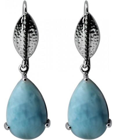 Larimar Natural Gemstone Pear Shape 10K, 14K, 18K White Gold Uniqe Drop Dangle Earrings 14K $143.84 Earrings