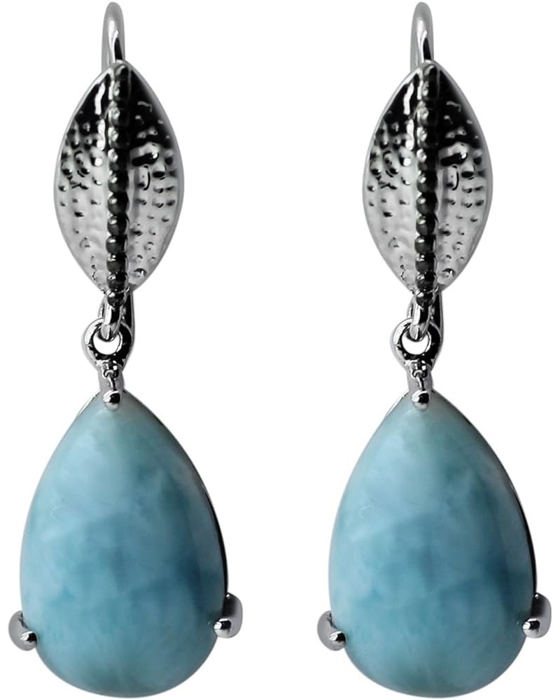 Larimar Natural Gemstone Pear Shape 10K, 14K, 18K White Gold Uniqe Drop Dangle Earrings 14K $143.84 Earrings