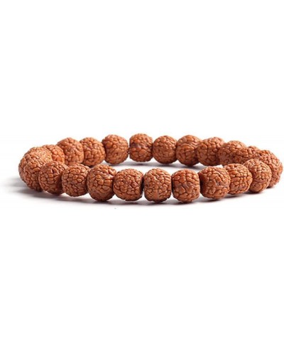 Handmade Wooden Mukhi Rudraksha Bead Bracelet Wood Tibetan Rosary Mala Bodhi Seed Japa Stretchy Strand Bracelet for Women Men...