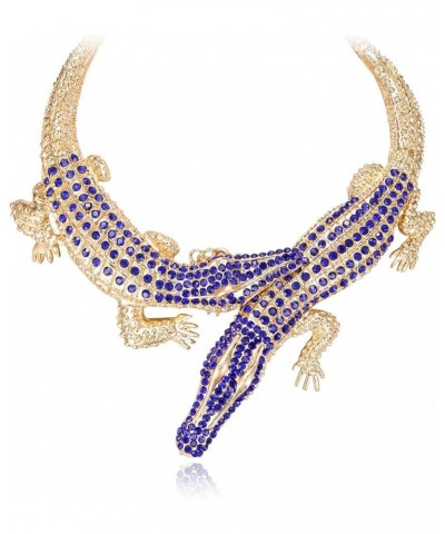 Halloween Costume Gothic Stylish Crystal Crocodile Statement Necklace for Women Girls Cosplay Party Prom Blue Gold-Tone $13.7...