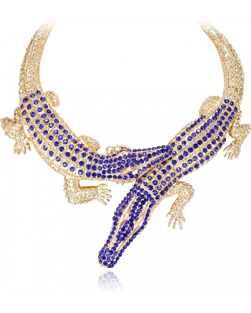 Halloween Costume Gothic Stylish Crystal Crocodile Statement Necklace for Women Girls Cosplay Party Prom Blue Gold-Tone $13.7...