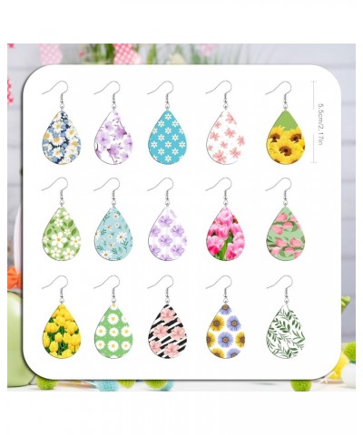 15 Pairs Spring Flower Wooden Earrings for Women Girls Cute Handmade Spring Floral Sunflower Daisy Wooden Earrings for Women ...