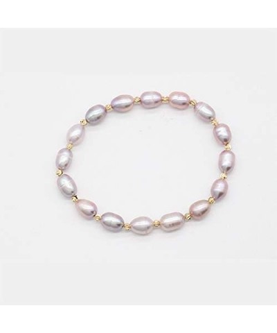 7-8MM Natural Freshwater Cultured Oval Pearl Bracelet Rice Shape Pearl Stretch Bangle Bracelet Love Wish with Gold Plated Cha...