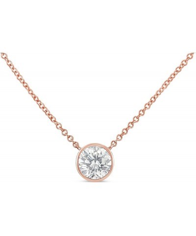 10K White, Yellow and Rose Gold Bezel-Set Diamond Solitaire Pendant Necklace (H-I Color, SI2-I1 Clarity) - Choice of Gold Col...