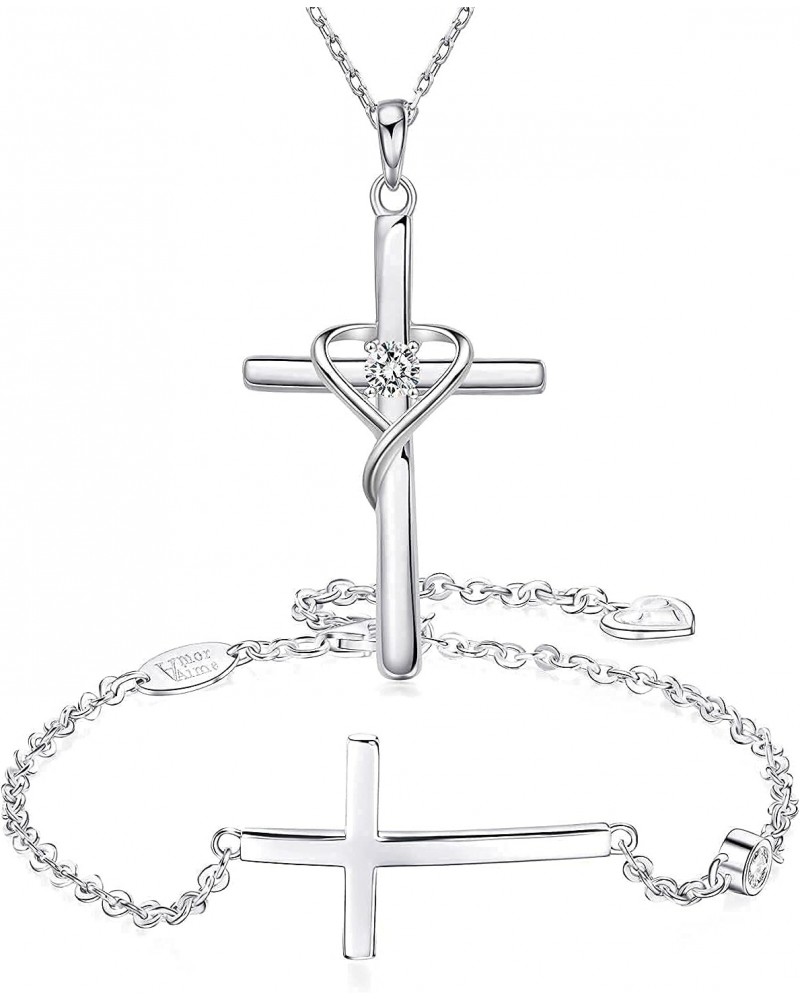 925 Sterling Silver Cross Necklace for Women Cross Bracelet Christian Gifts for Girls for Birthday, Christmas or Graduation $...