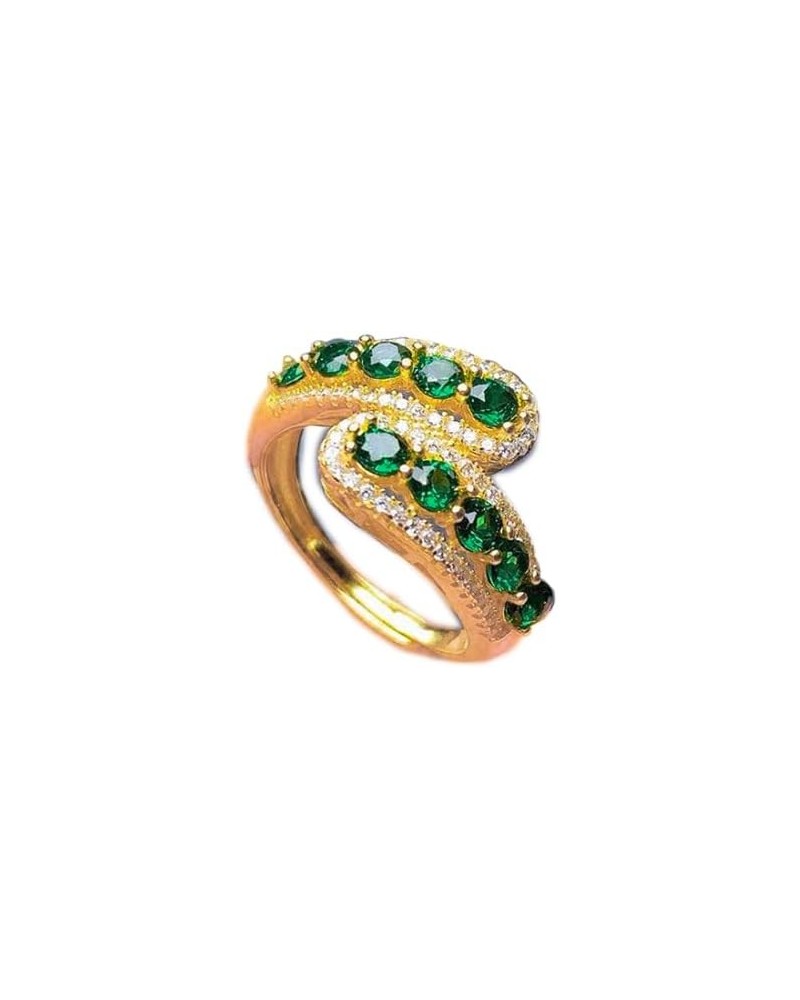 14K Gold Plated Green Crystal Adjustable Open Ring CZ Simulated Emerald Stacking Statement Wrap Finger Bands Rings Sparkling ...