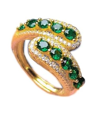 14K Gold Plated Green Crystal Adjustable Open Ring CZ Simulated Emerald Stacking Statement Wrap Finger Bands Rings Sparkling ...