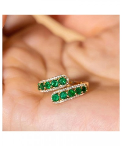 14K Gold Plated Green Crystal Adjustable Open Ring CZ Simulated Emerald Stacking Statement Wrap Finger Bands Rings Sparkling ...