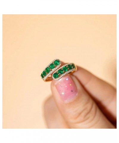 14K Gold Plated Green Crystal Adjustable Open Ring CZ Simulated Emerald Stacking Statement Wrap Finger Bands Rings Sparkling ...