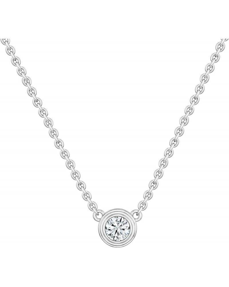 1/4 Carat Round Solitaire Lab Grown White Diamond Bezel Set Pendant Necklace with 18 inch Chain for Women in 14K Gold Silver ...