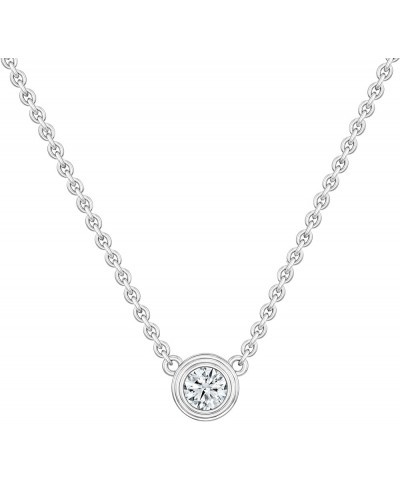 1/4 Carat Round Solitaire Lab Grown White Diamond Bezel Set Pendant Necklace with 18 inch Chain for Women in 14K Gold Silver ...