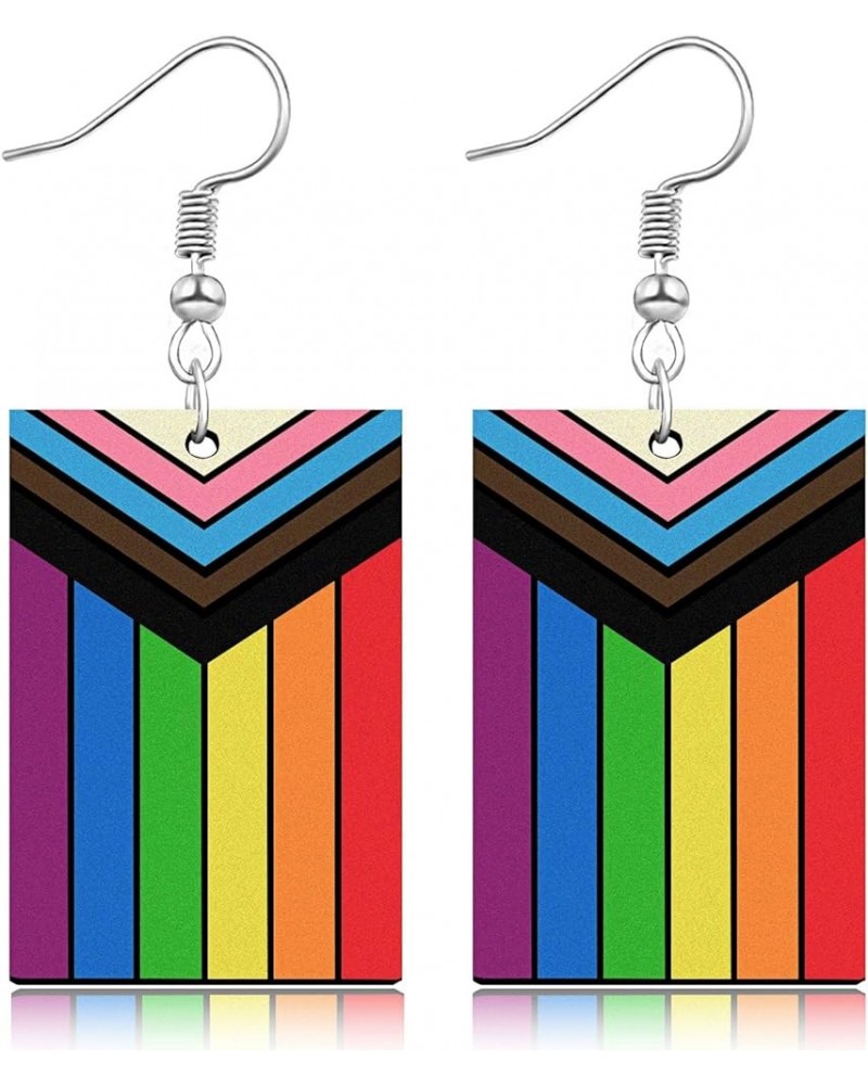 Rainbow Progress Pride Flag LGBTQ Earrings for Lesbian Gay Bisexual Transgender Wooden Heart Double-sided Rainbow LGBT Pride ...