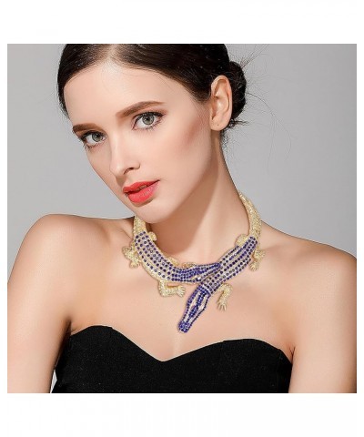 Halloween Costume Gothic Stylish Crystal Crocodile Statement Necklace for Women Girls Cosplay Party Prom Blue Gold-Tone $13.7...