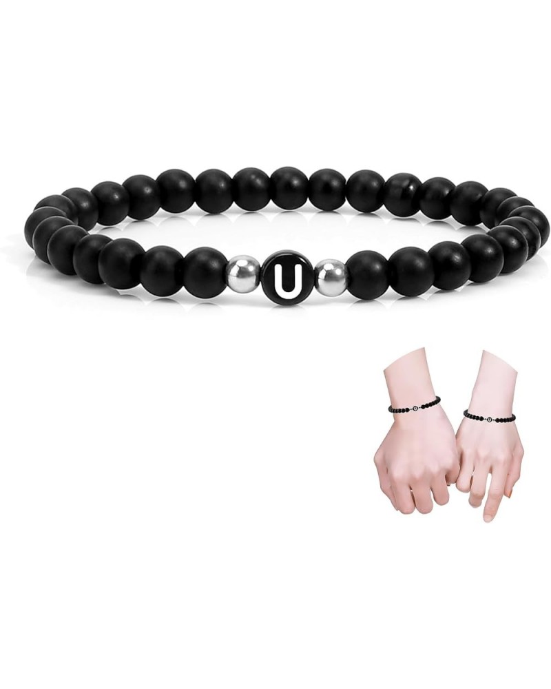 Initial Bracelets for Women Men Girls Couples, Black Onxy Letter A-Z Beads Bracelets for Women Bracelet-U $5.89 Bracelets