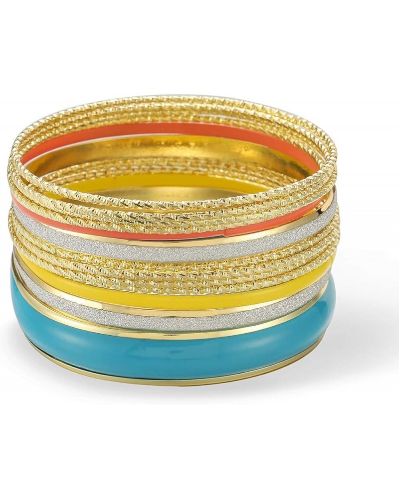 Mixed Multi Metal Bangles Bracelets Set Fashion Jewelry for Women 13Pcs/Set Gold W/Yellow.Coral.Turq $7.50 Bracelets