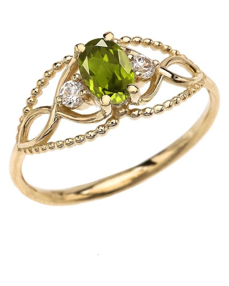 10k Yellow Gold Elegant Beaded Solitaire Ring With Peridot and White Topaz $89.30 Rings