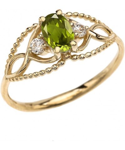 10k Yellow Gold Elegant Beaded Solitaire Ring With Peridot and White Topaz $89.30 Rings