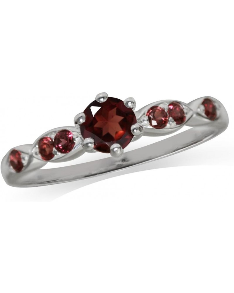 5mm Round Shape White Gold Plated 925 Sterling Silver Engagement Ring 9 Silver Natural Red Garnet $14.38 Rings