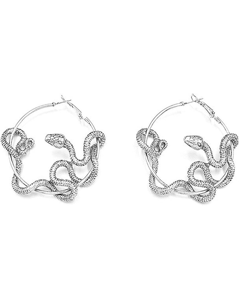 Vintage Winding Snake Hoop Earrings, Retro Trendy Twisty Boa Snake Dangle Circle Earrings for Women Girls Cool Distressed Jew...